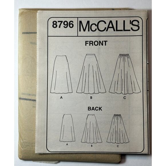 McCall's 8796 Misses Size 8 - 12 Bias Skirt 2 Hour Easy A-Line Skirt vn C.F. - Picture 2 of 3